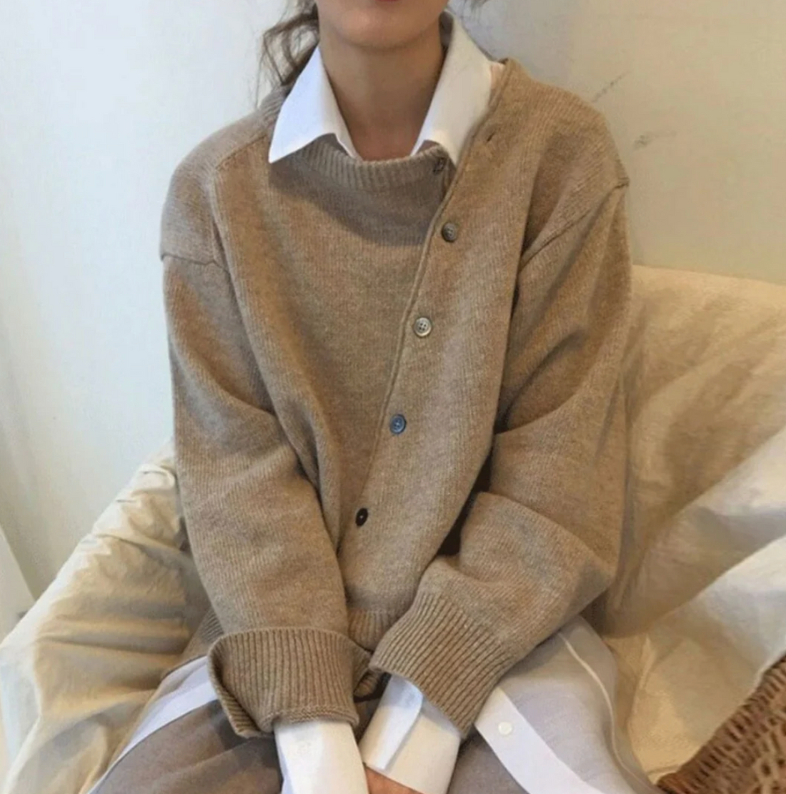 Oversized Asymmetric Wool Blend Cardigan