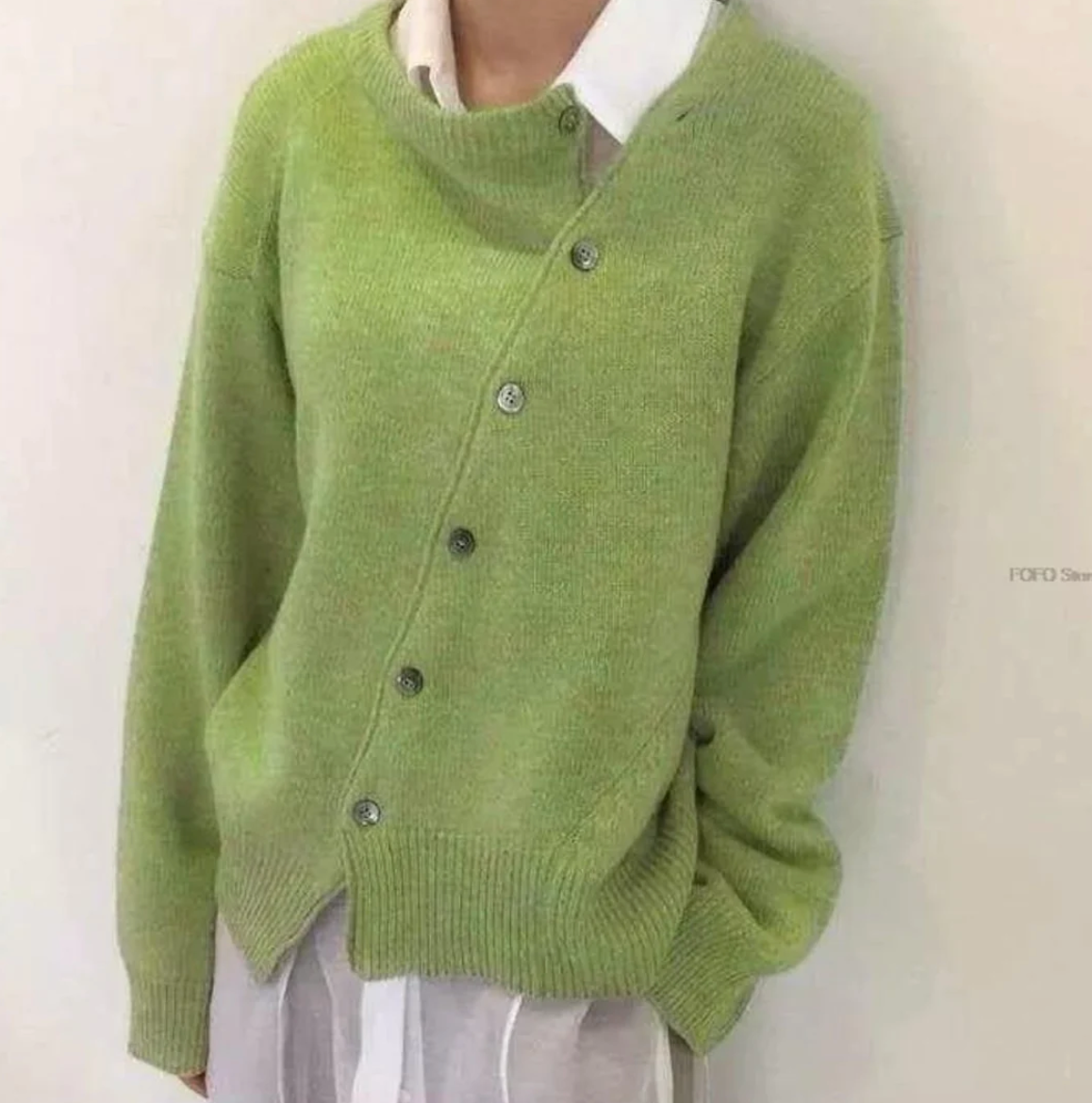 Women's Cardigan - Oversized Fit - Wool Blend - Asymmetric with Buttons - Soft & Warm