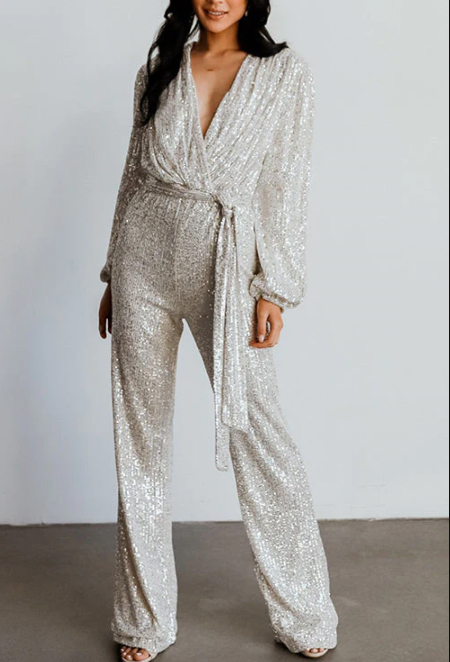Sequin Wrap Wide Leg Jumpsuit