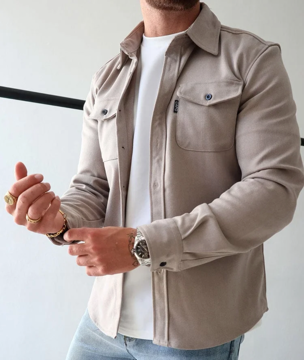 Cotton Long-Sleeved Chest Pocket Shirt Jacket