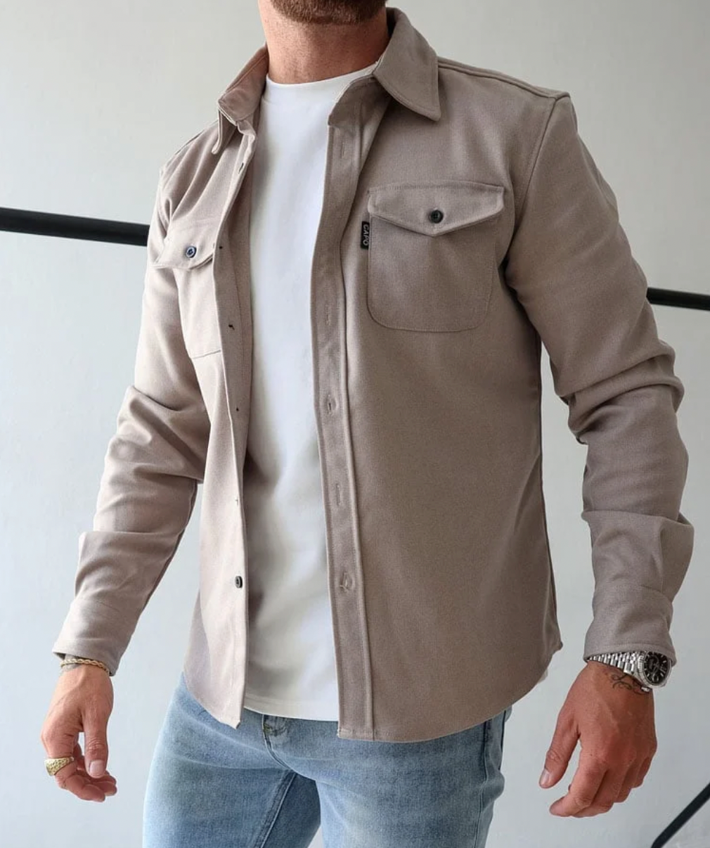 Cotton Long-Sleeved Chest Pocket Shirt Jacket