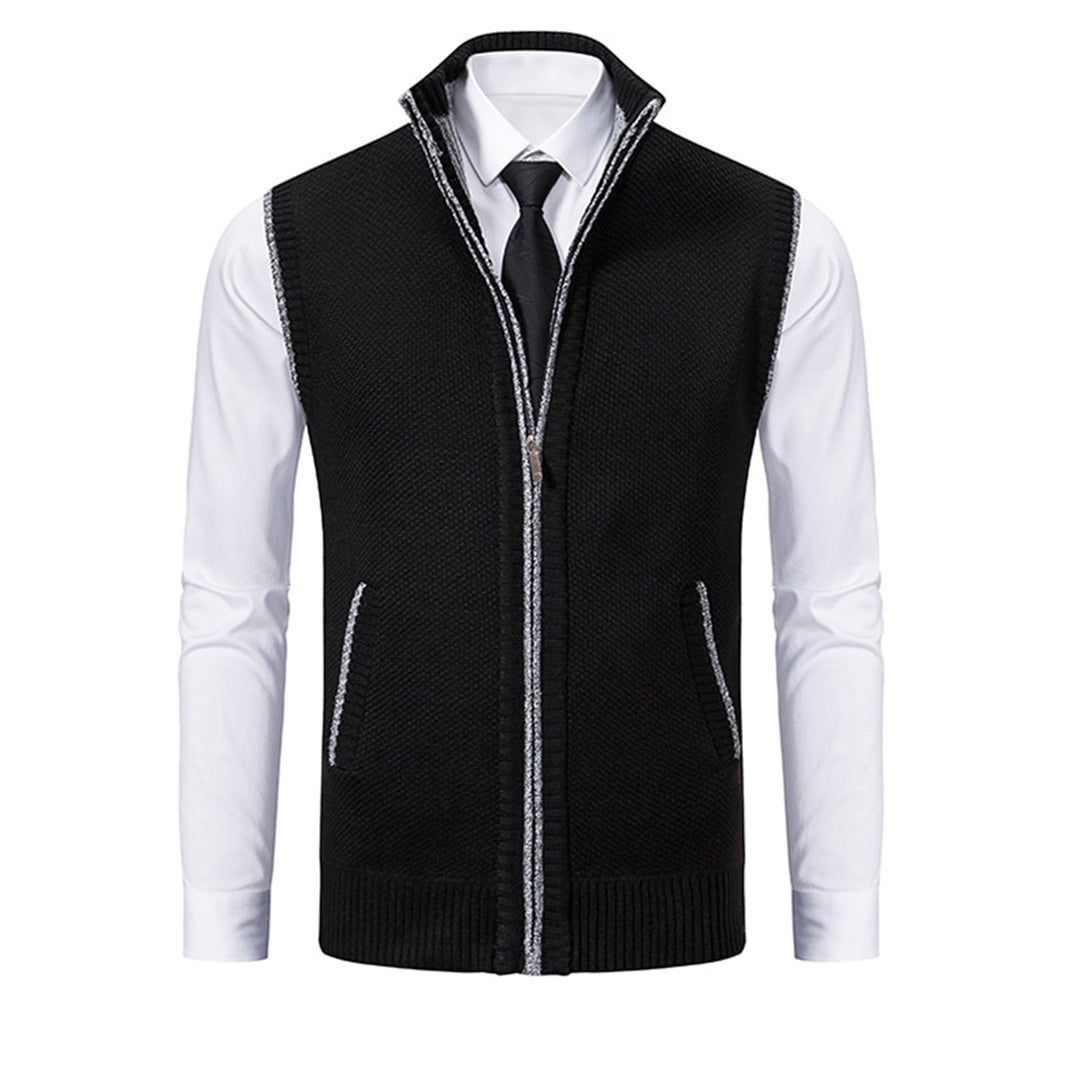 Zipper High Collar Rib Knit Vest