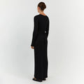 Women's Knitted Maxi Dress - V-neck - Long-sleeved - Fitted Ribbed Design