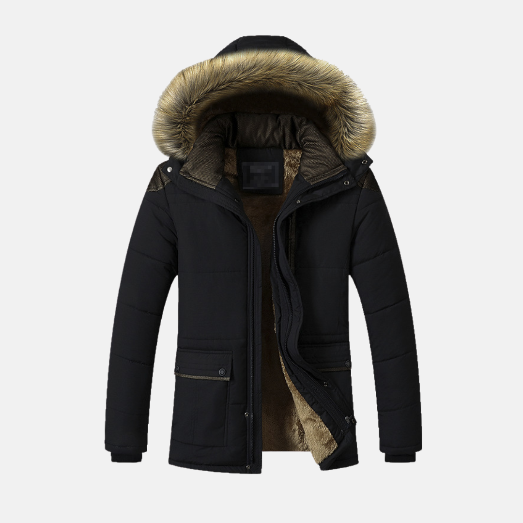 Faux Fur Lined Detachable Hood Parka Jacket