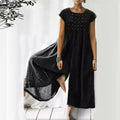 Women's Dress - Long Airy Fit - Short Sleeves - Round Neck - Bohemian Look