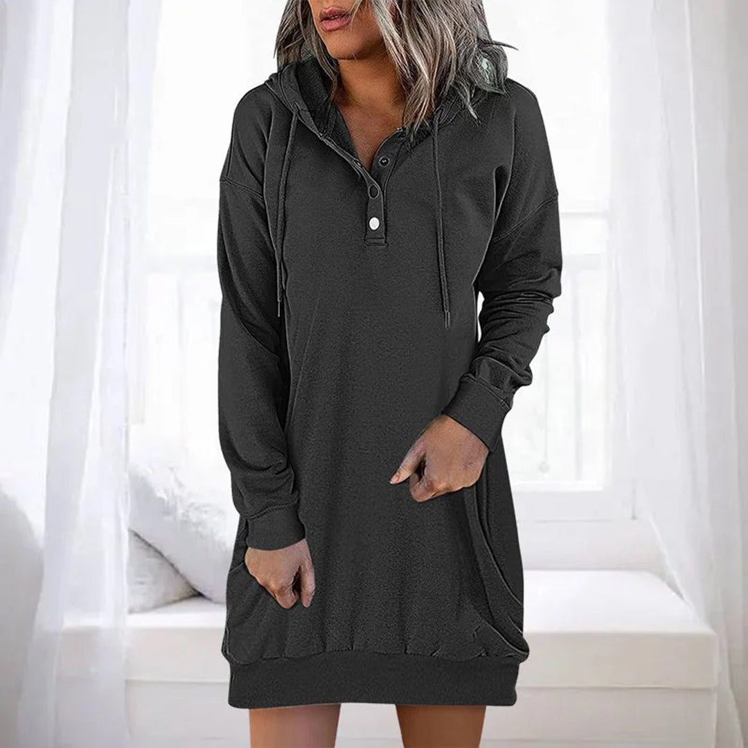 Buttoned Collar Casual Comfort Hoodie Dress