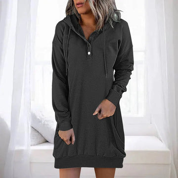 Buttoned Collar Casual Comfort Hoodie Dress