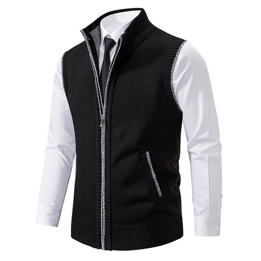 Zipper High Collar Rib Knit Vest