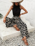 Women's Pants - High-Waisted with Elastic - Wide Leg - Trendy Animal Print