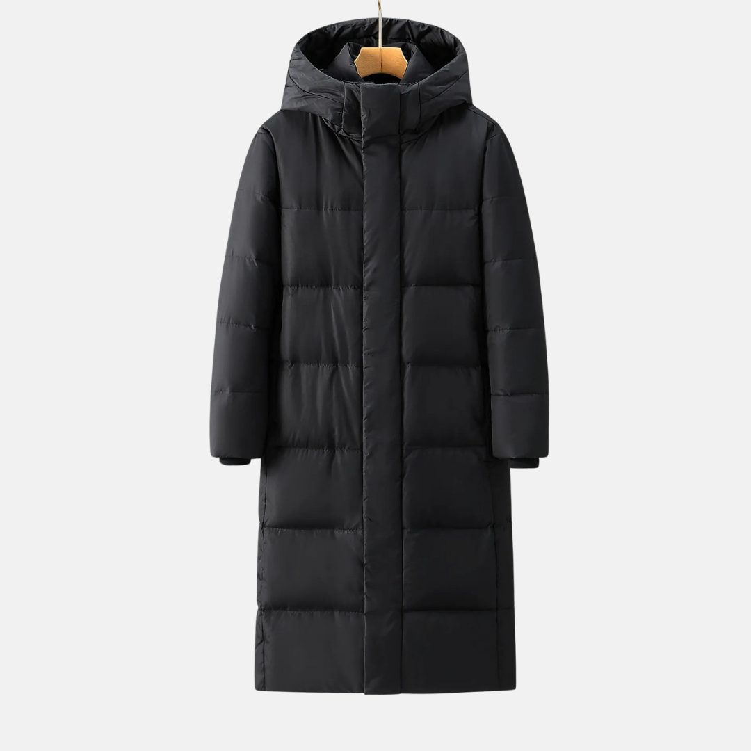 Nylon Blend Hooded Quilted Full Length Coat