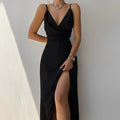 Long dress for women - Elegant evening dress - Slim fit - V-neckline - High slit