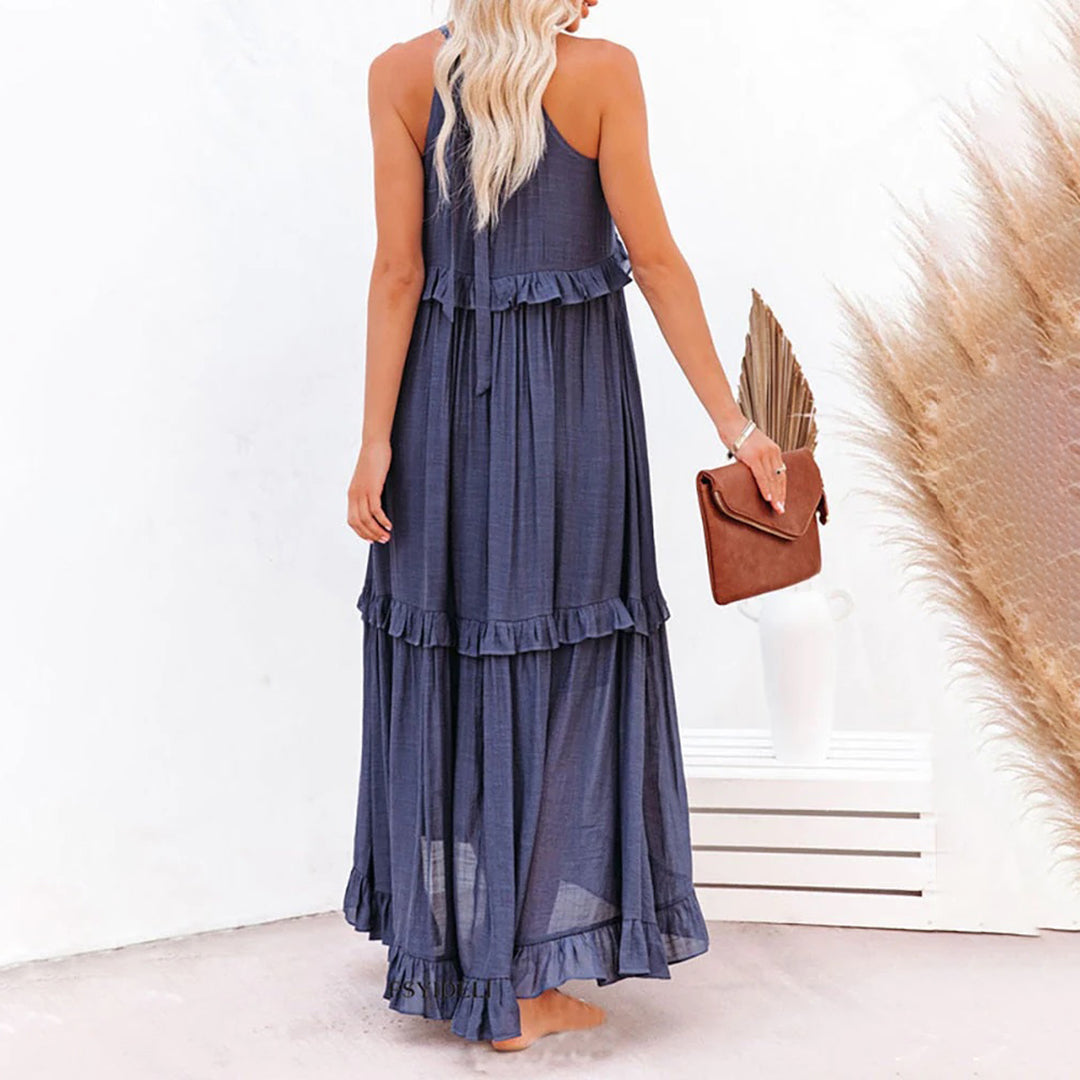 Women's Maxi Dress - Sleeveless Halterneck - A-line Fit - Light and Airy Design