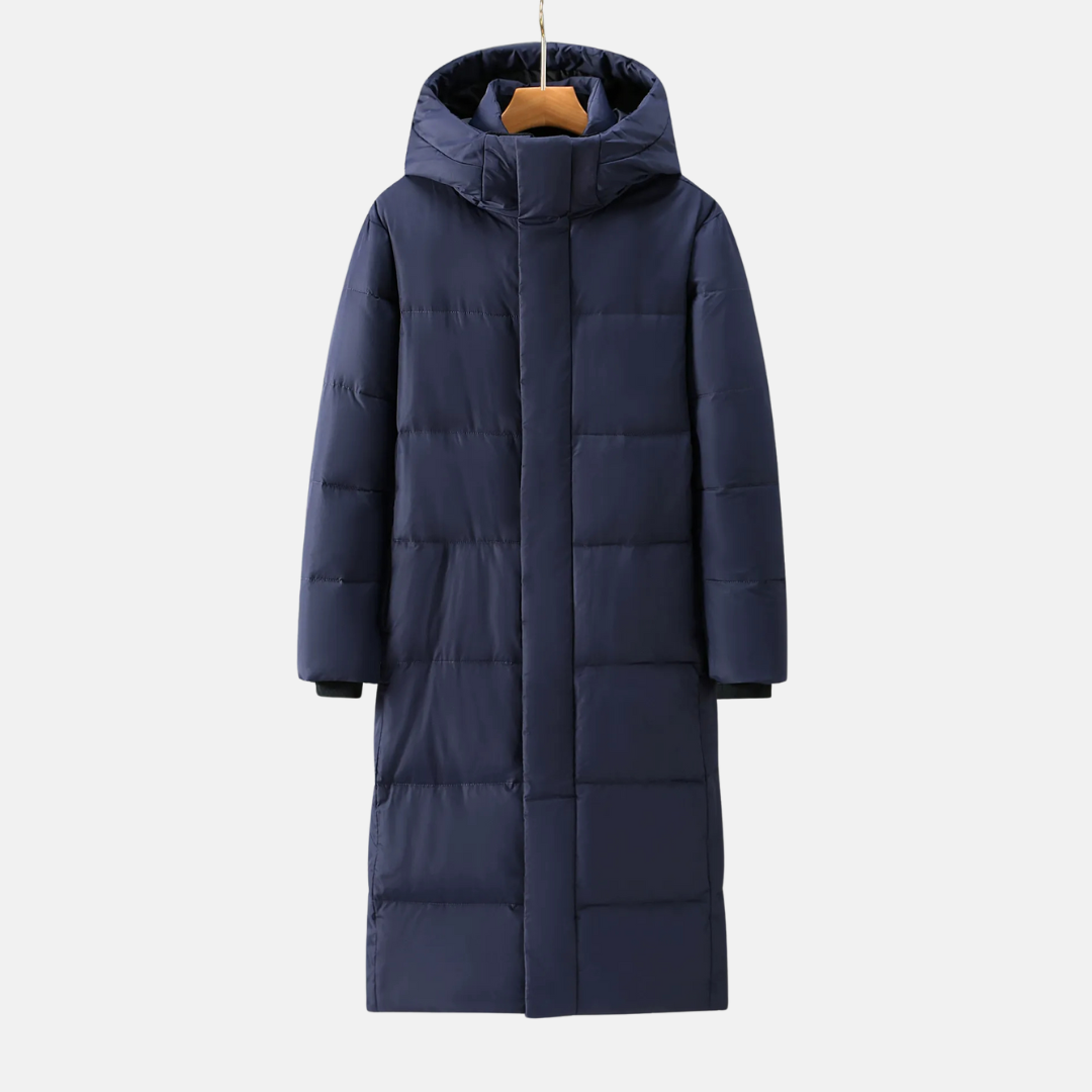 Nylon Blend Hooded Quilted Full Length Coat