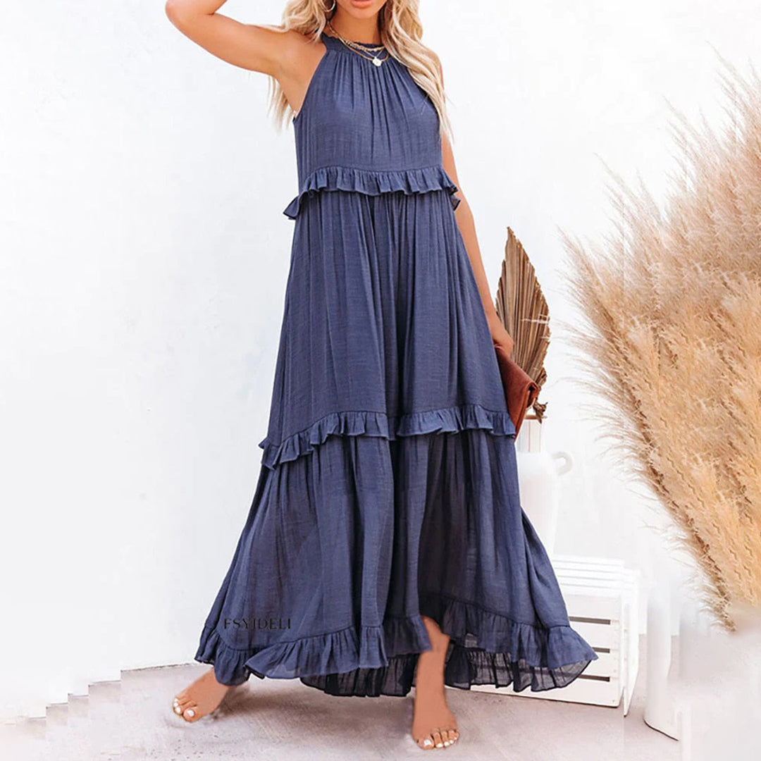 Women's Maxi Dress - Sleeveless Halterneck - A-line Fit - Light and Airy Design