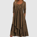 Women's Maxi Dress - Layered Design - Sweetheart Neckline - 3/4 Sleeves - Relaxed Fit
