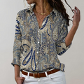 Women's Blouse - Paisley Patterned - Long Sleeved - Relaxed Fit - Shirt Collar