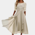 Women's Dress - Elegant A-line - Lace & Embroidery - Midi Length - Party & Evening