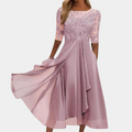 Women's Dress - Elegant A-line - Lace & Embroidery - Midi Length - Party & Evening