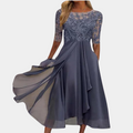 Women's Dress - Elegant A-line - Lace & Embroidery - Midi Length - Party & Evening