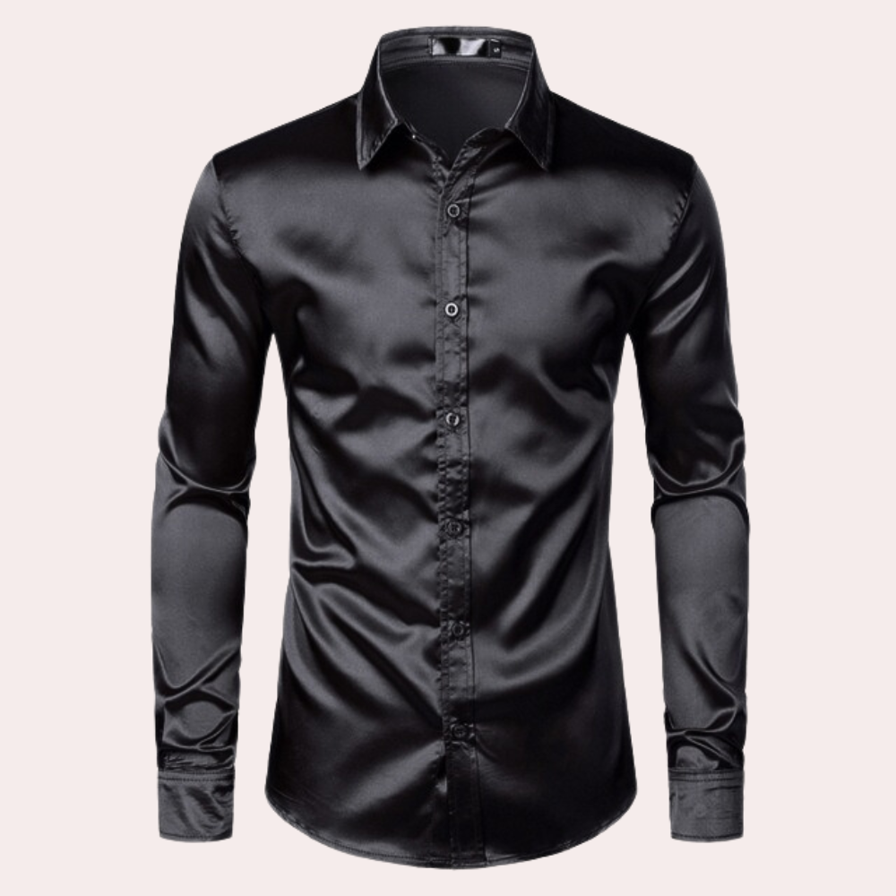 Long-Sleeved Satin Classic Collar Shirt
