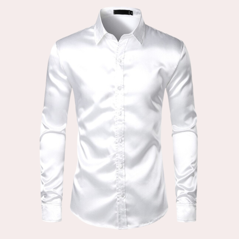 Long-Sleeved Satin Classic Collar Shirt