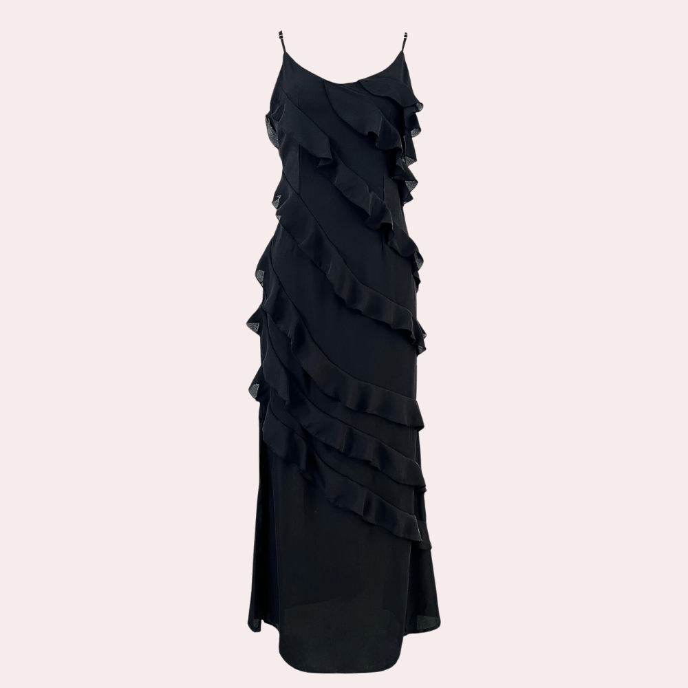 Adjustable Straps Ruffle Slim Evening Dress
