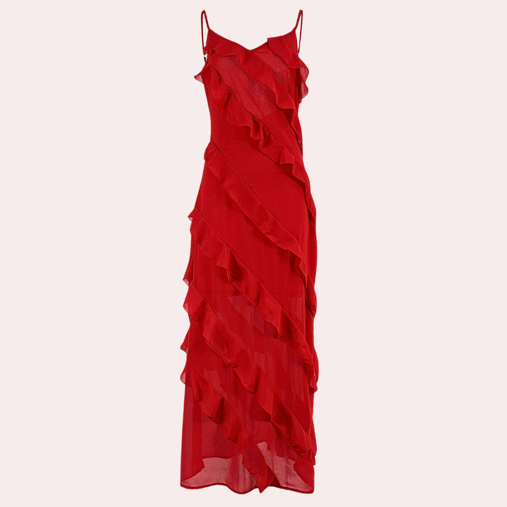 Adjustable Straps Ruffle Slim Evening Dress