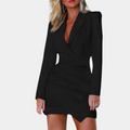 Women's Blazer Dress - Tailored - V-neck - Long-sleeved - Elegant Mini Dress