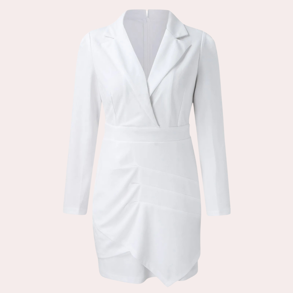 Women's Blazer Dress - Tailored - V-neck - Long-sleeved - Elegant Mini Dress
