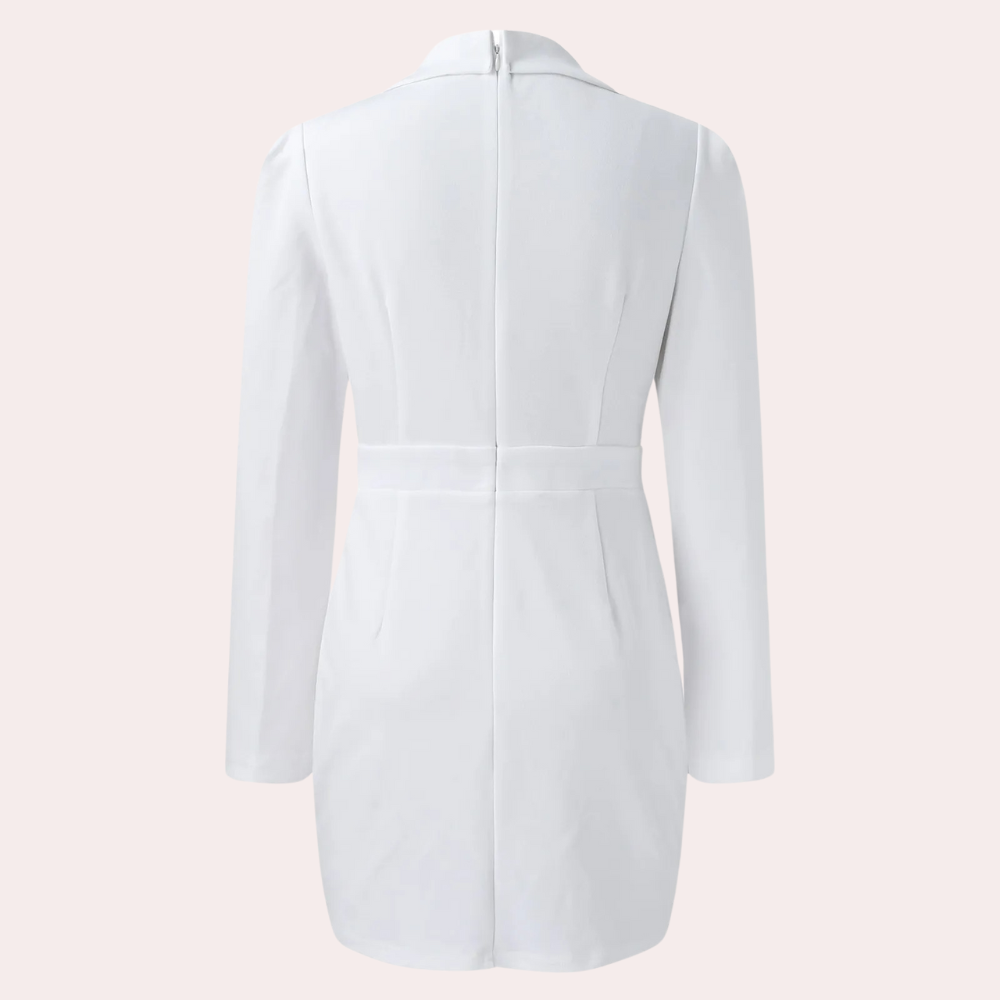 Women's Blazer Dress - Tailored - V-neck - Long-sleeved - Elegant Mini Dress