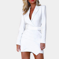 Women's Blazer Dress - Tailored - V-neck - Long-sleeved - Elegant Mini Dress
