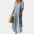 Women's Maxi Dress - V-Neck - 3/4 Sleeves - Lightweight and Breathable - Relaxed Fit