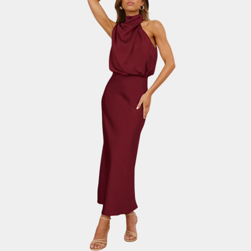 Sleeveless Draped High Neck Evening Dress