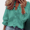 Blouse for women - Ruched neckline - Long sleeves - Loose fit - Light and breathable