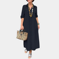 Women's Shirt Dress - Maxi Length - Long Sleeves - Button Closure - Chest Pockets