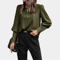 Women's Blouse - Relaxed Fit - Long Sleeves with Light Puff - Classic Round Neck