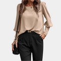 Women's Blouse - Relaxed Fit - Long Sleeves with Light Puff - Classic Round Neck