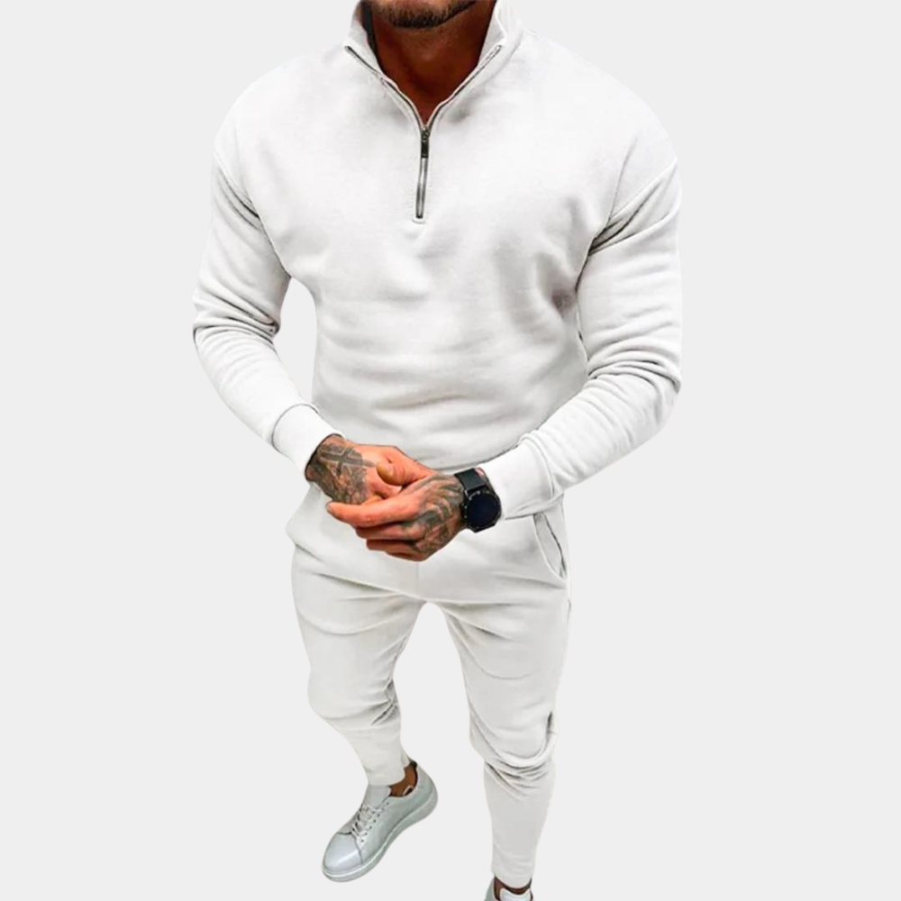 Men's Tracksuit - Comfortable Cotton - Relaxed Fit - Half-Zip Sweater & Elastic Trousers