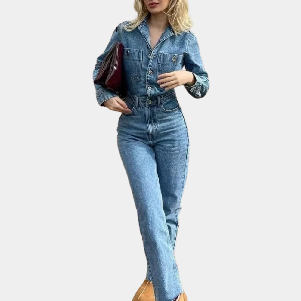 Denim High Waist Straight Leg Jumpsuit