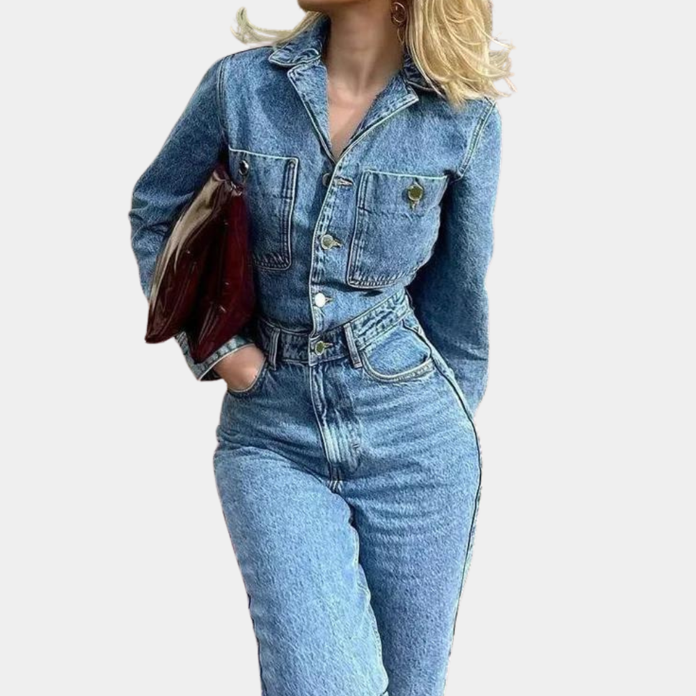 Denim High Waist Straight Leg Jumpsuit