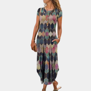 Breathable Loose Fit Geometric Maxi Dress
