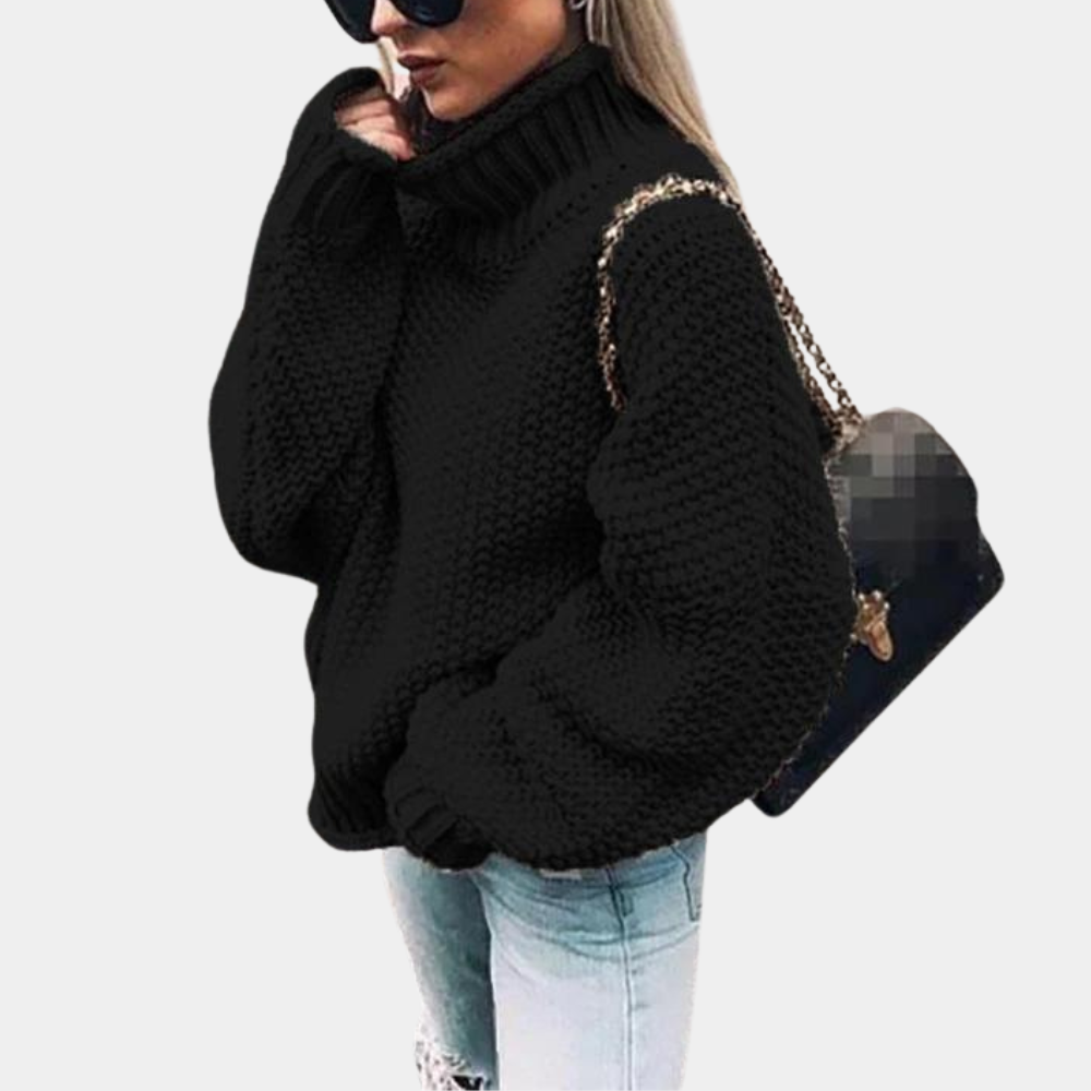 Women's Knit Sweater - Chunky Knit - High Neck - Oversized Fit - Soft and Warm
