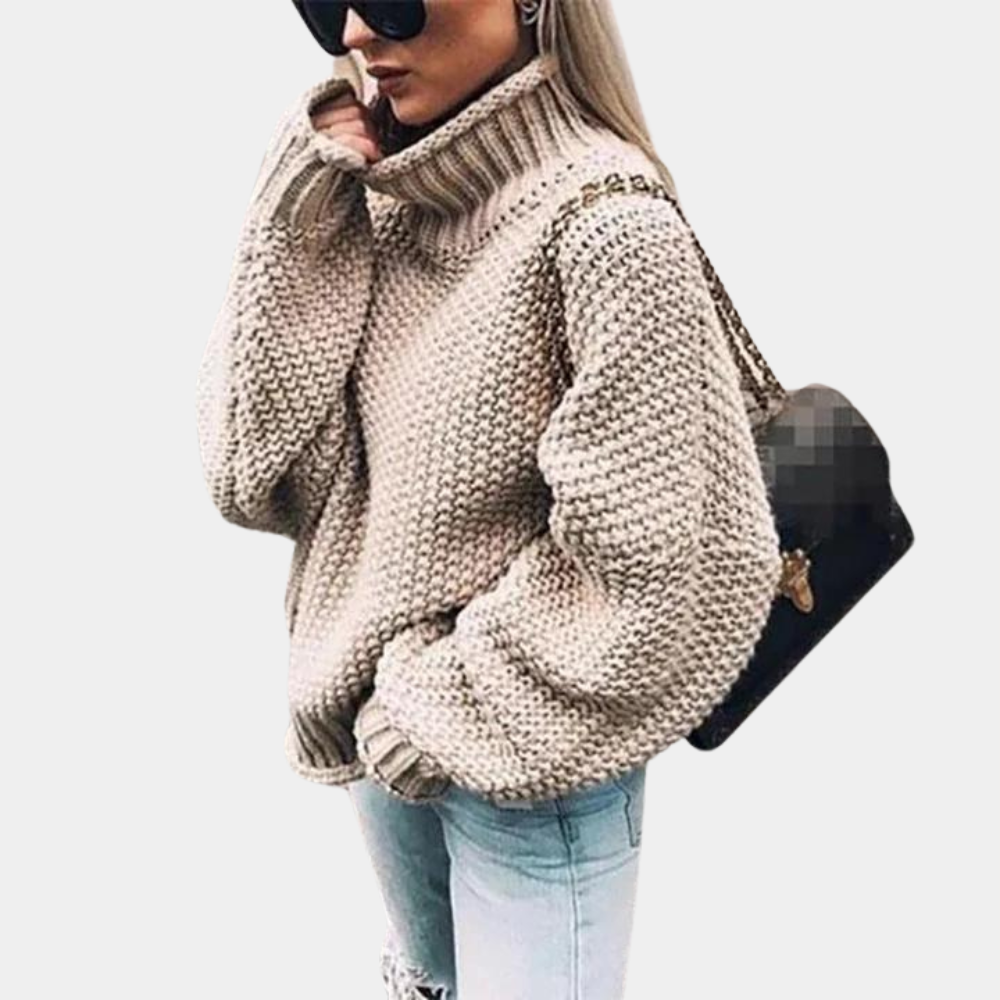 Women's Knit Sweater - Chunky Knit - High Neck - Oversized Fit - Soft and Warm