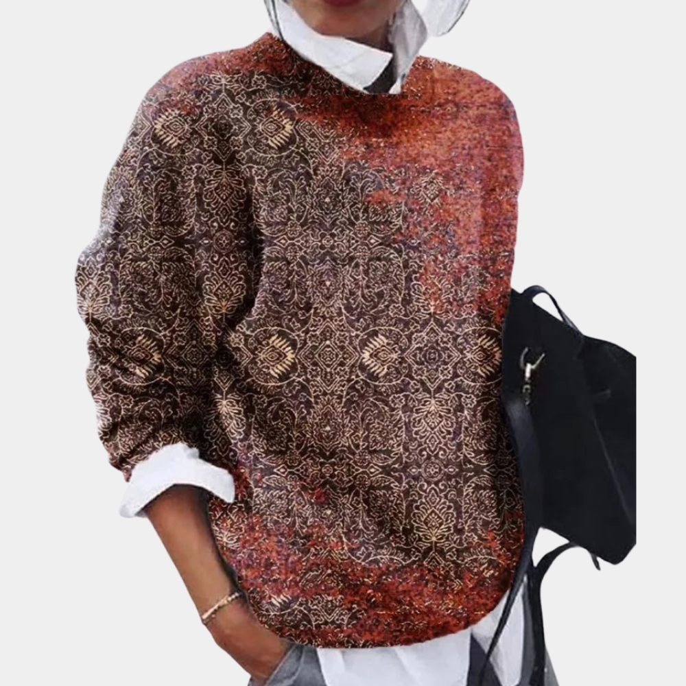 Women's Sweatshirt - Soft Cotton - Loose Fit - Patterned Elegant Design