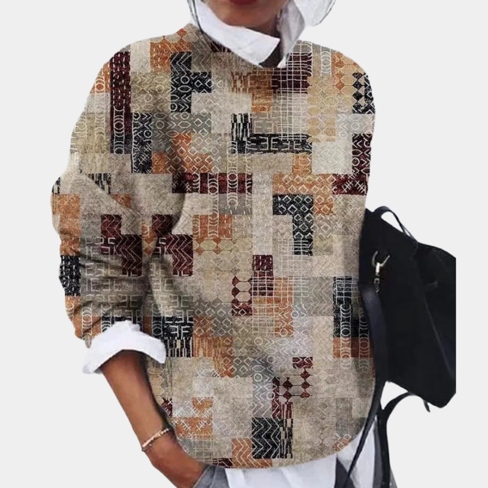 Women's Sweatshirt - Soft Cotton - Loose Fit - Patterned Elegant Design