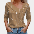 Women's Blouse - Asymmetric Neckline - Polka Dot Pattern - Long Sleeves - Loose Fit