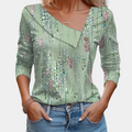 Women's Blouse - Asymmetric Neckline - Polka Dot Pattern - Long Sleeves - Loose Fit