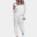 Women's Loungewear Set - Long-Sleeve Crew Neck Top & Joggers - Elastic Waist & Pockets