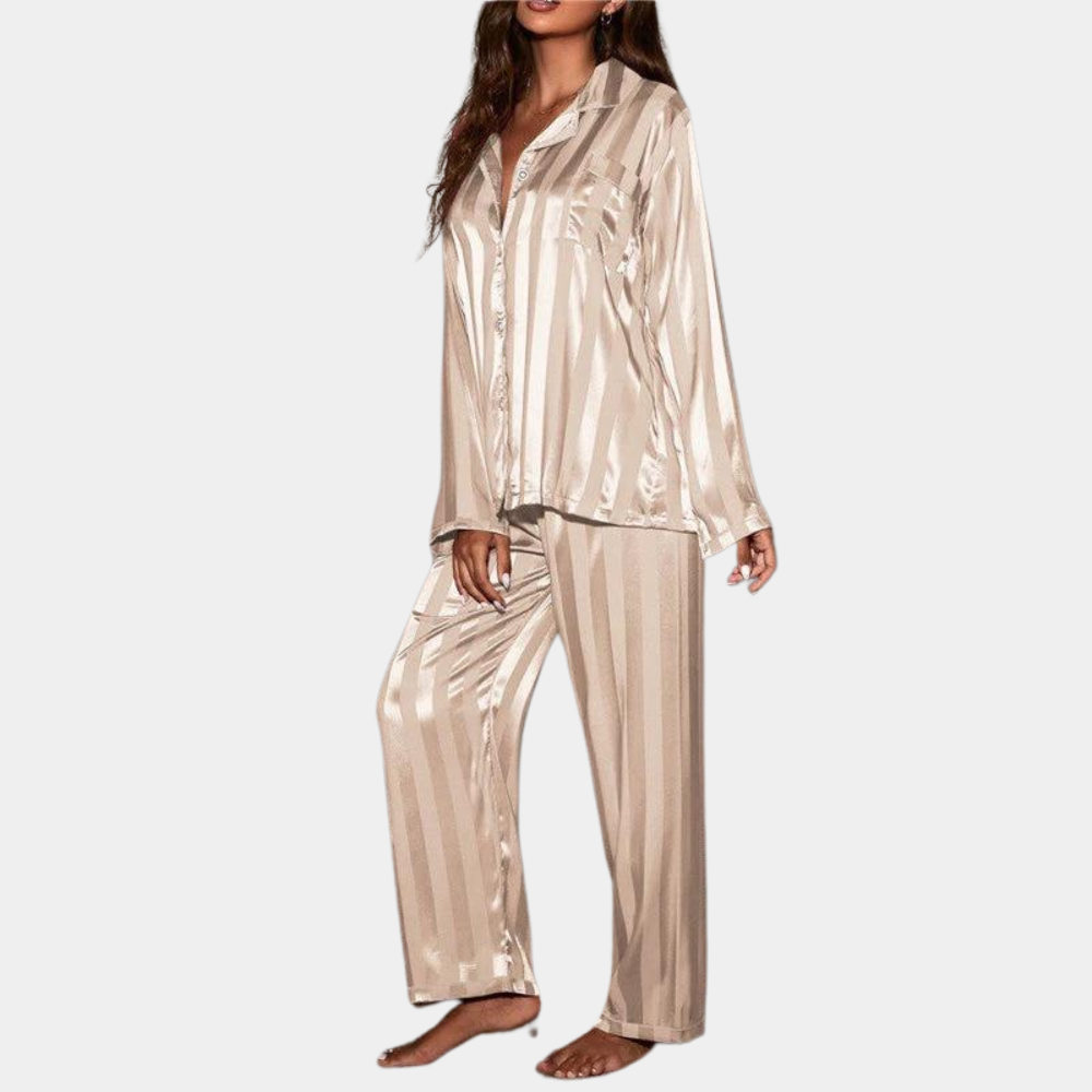 Satin Long-Sleeve Button-Front Pajama Set