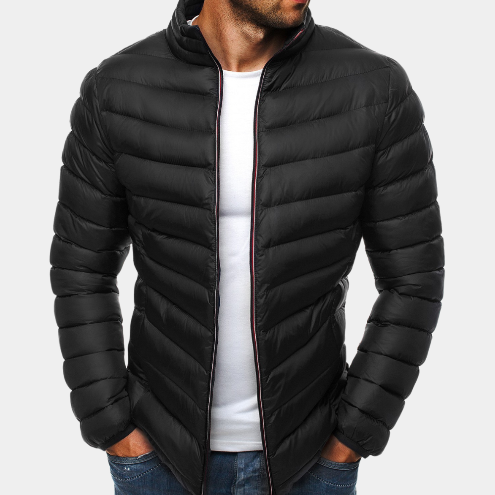 Men's Puffer Jacket - Lightweight Quilted - Slim Fit - Windproof with High Collar